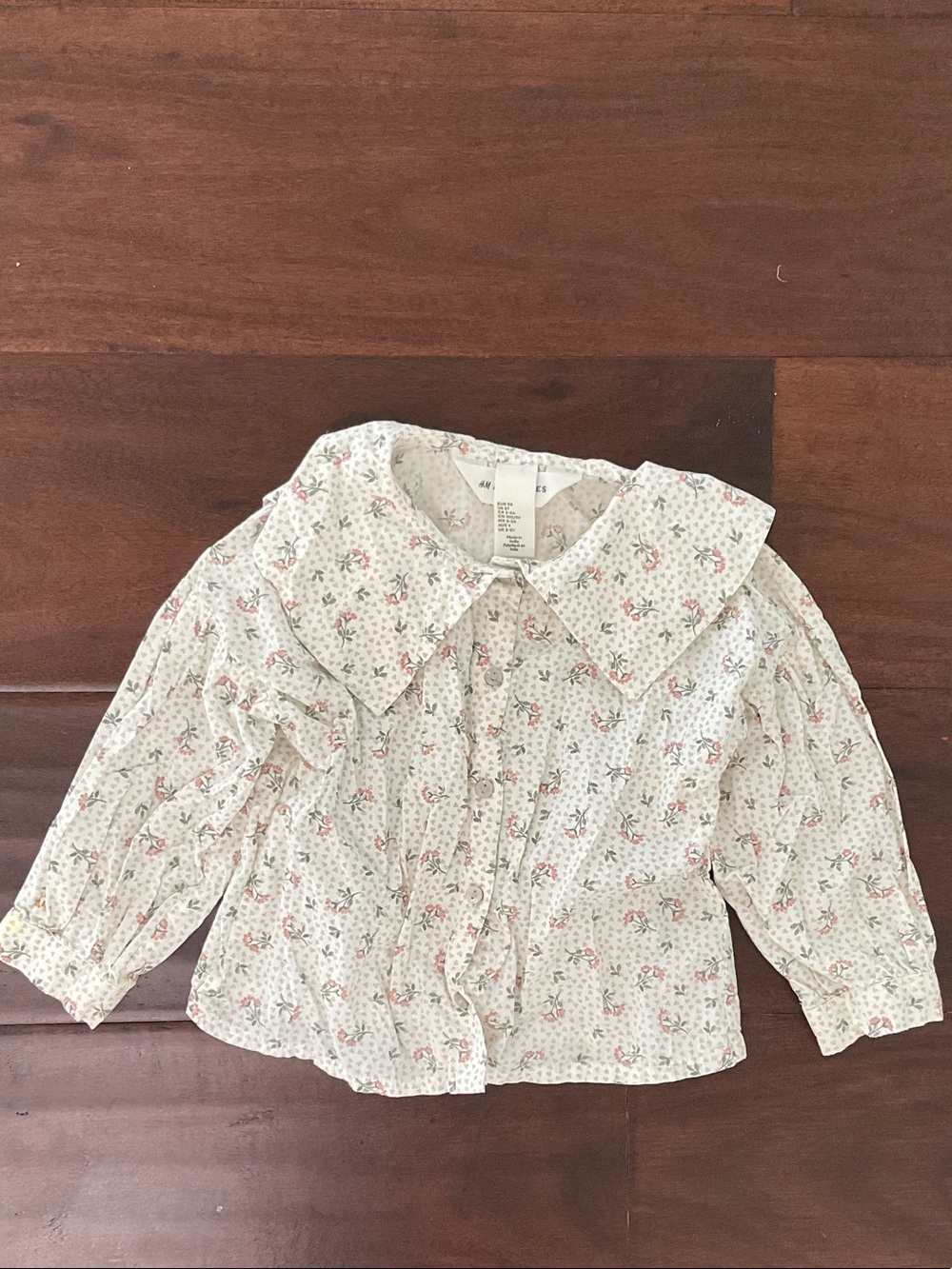 H&M Cream Blouse with Pink Floral Print and Peter Pan Collar
